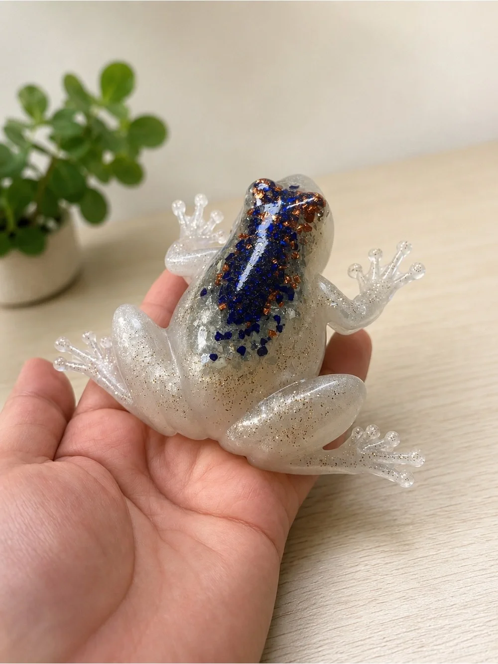 Clear Resin Frog Accent with Purple and Copper Inlay - Reptile Habitat Decor